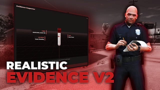 Police officer taking notes beside an Evidence Inspector screen showing a sample tube.