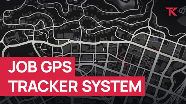Dark full-screen map of city streets with small red, blue and white blips spread across it.