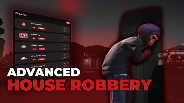 A hooded character in an animal mask at a door beside the Dealer sell menu.